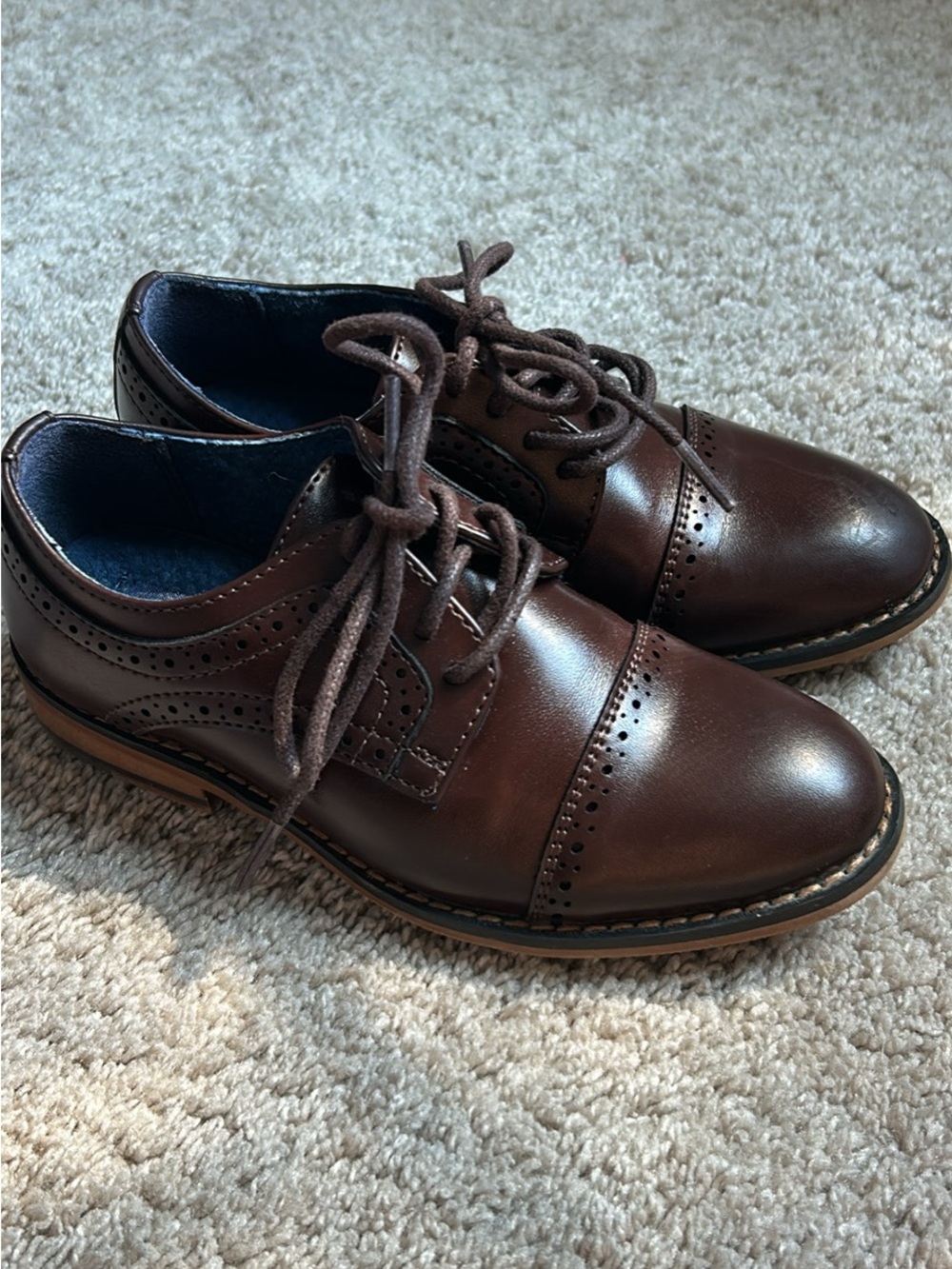 Boys' Brown Leather Wingtip Lace-Up Dress Shoes